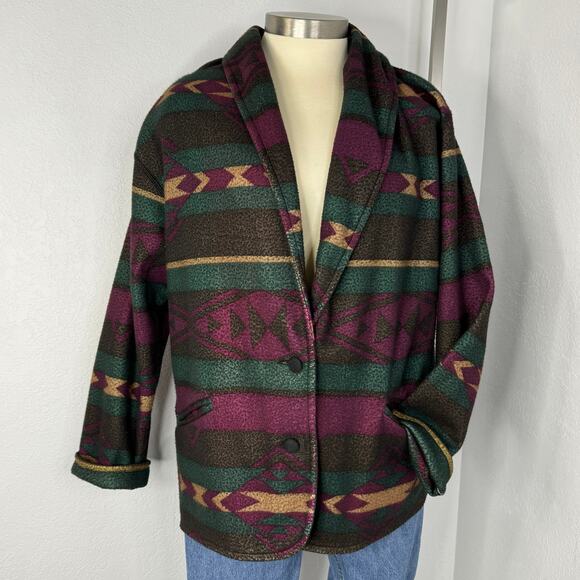Vintage 90s Cabin Creek Aztec Southwesten Fleece Jacket Large - Picture 1 of 7